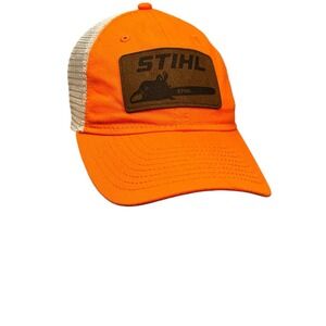 STIHL Mens Orange Adjustable Breathable Mesh Strapback Hat Baseball Mesh Cap